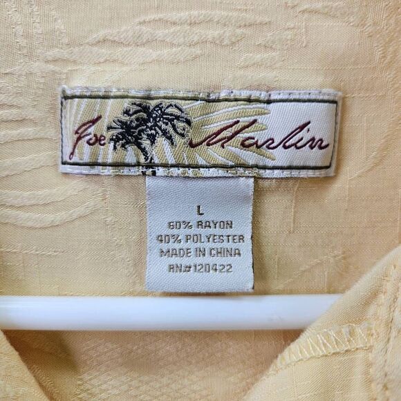 Joe Marlin Shirt Mens Sz L Yellow Hawaiian Short Sleeve Beach Palm Tree Button U - Picture 3 of 8